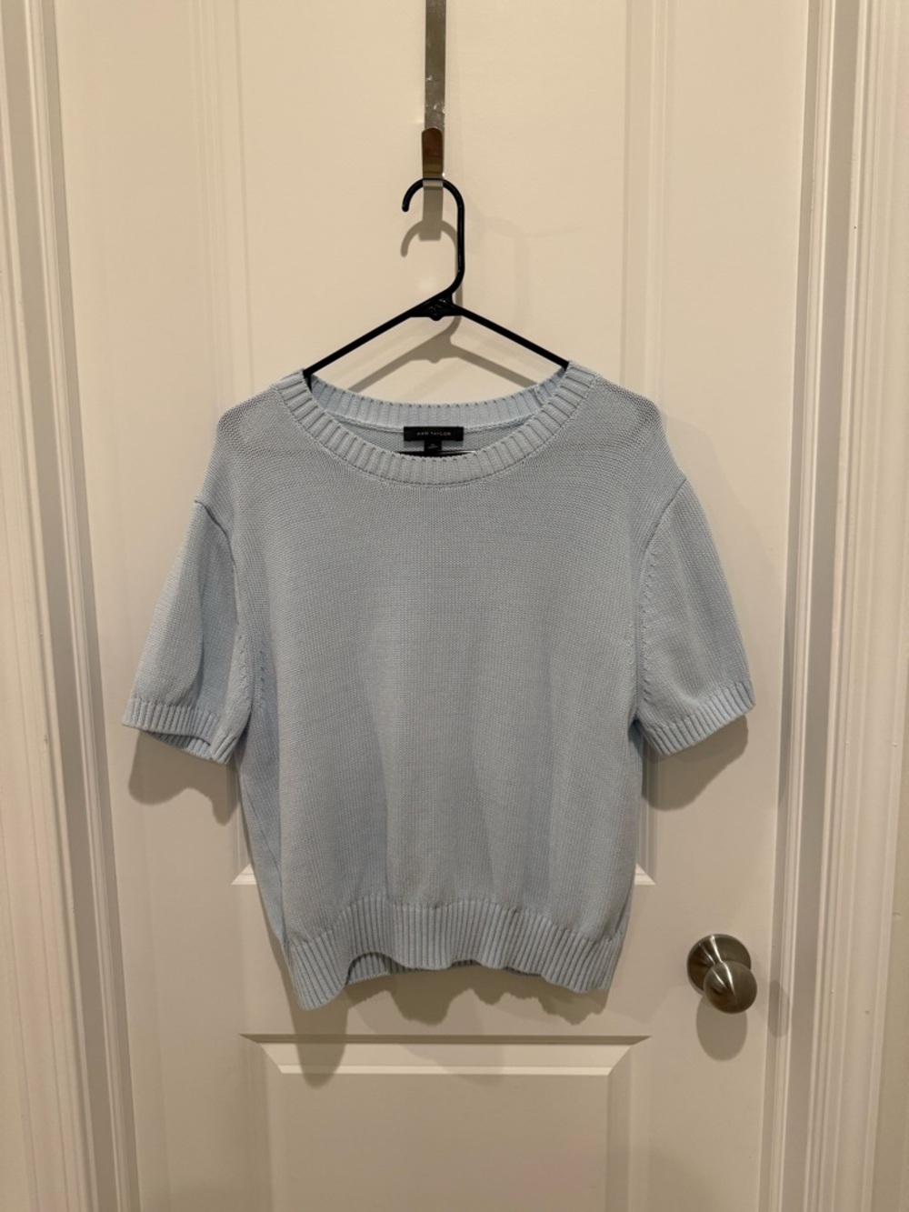 Ann Taylor Light Blue Short-Sleeve Crew Neck Sweater